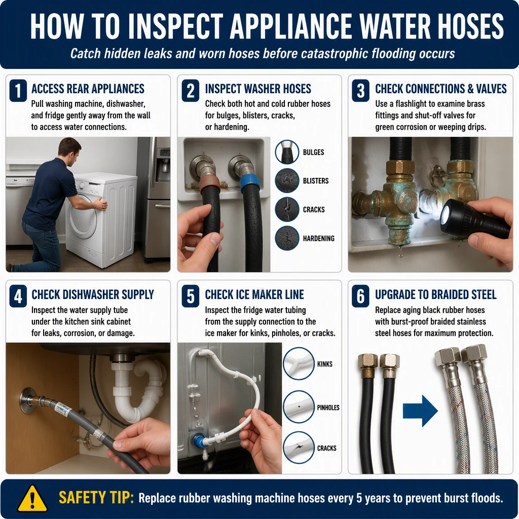 Inspect Appliance Hoses & Water Connections