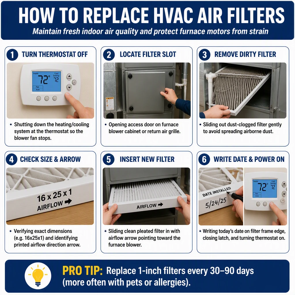 Replace HVAC Air Filter & Inspect Vent Grilles