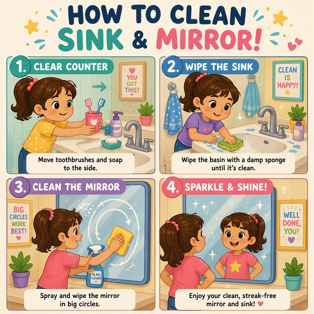 Wipe Bathroom Sink & Mirror