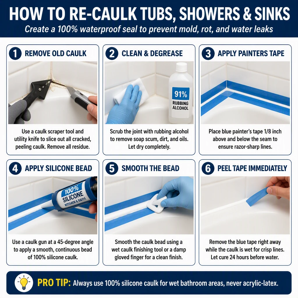 Inspect & Re-Caulk Tubs, Showers & Sinks